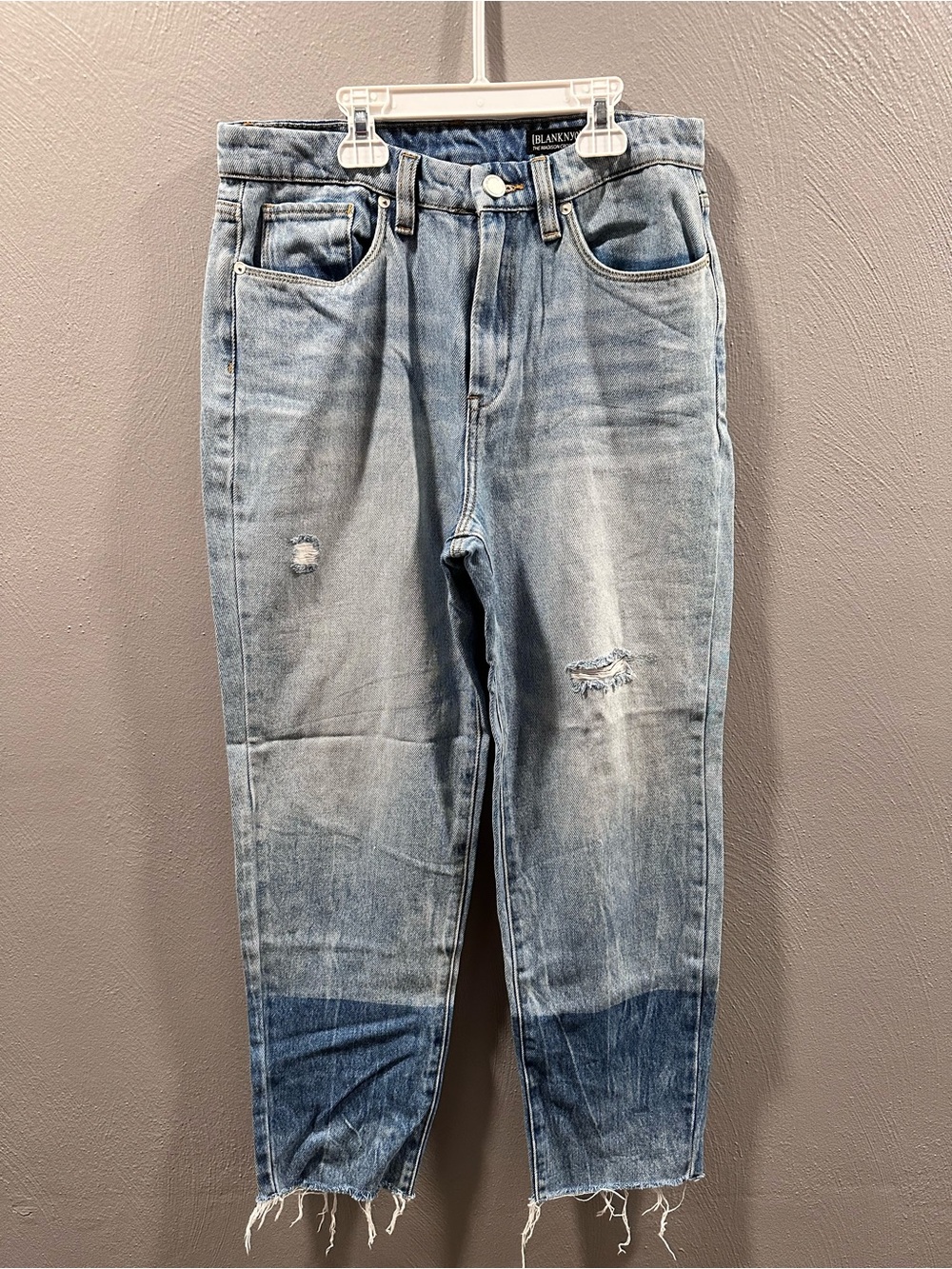 Blank NYC Light Blue Relaxed Tapered The Madison Crop Jeans with Raw Hem